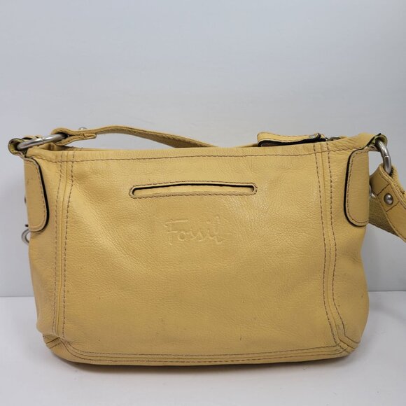 Vintage Fossil Long Live 1954 Women's Yellow Leather Strap Shoulder Bag - Picture 2 of 12